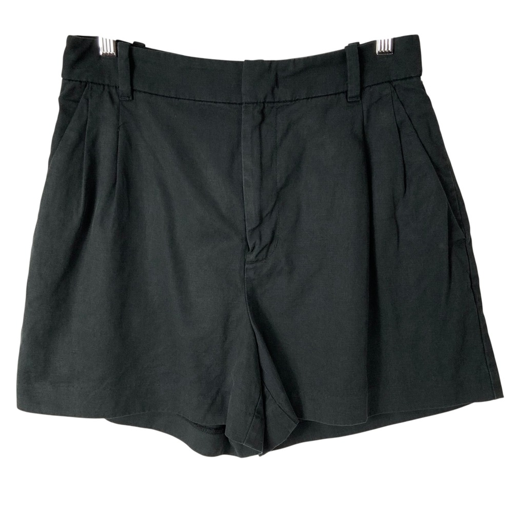 Madewell Black Solid Shorts 6 Button Zip Fly High Rise Pleated Detail Pockets